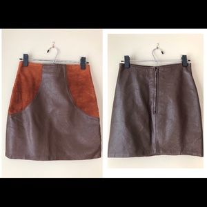 Vintage Leather & Suede Brown Mini Skirt